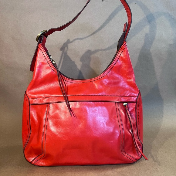 HOBO Fortune Genuine Leather Shoulder Bag In Driftwood Red Orange Zip Closure - Picture 1 of 11